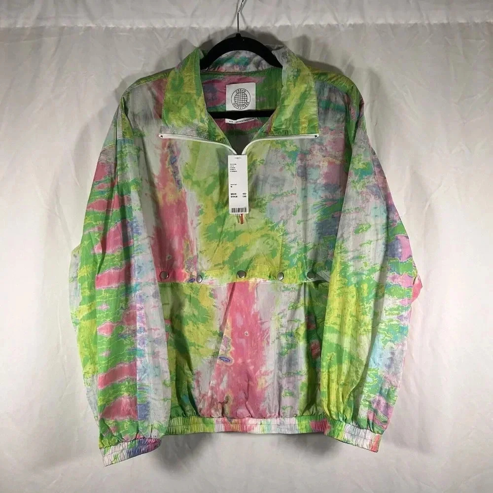Urban Outfitters Jacket Women Medium Green Pink Tie Dye Removable Bottom